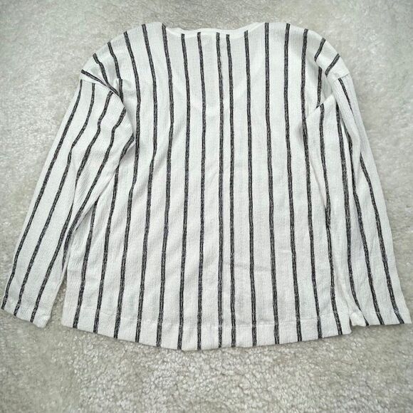 Anthropologie Willa Textured Striped V Neck Top White Black - Picture 3 of 8